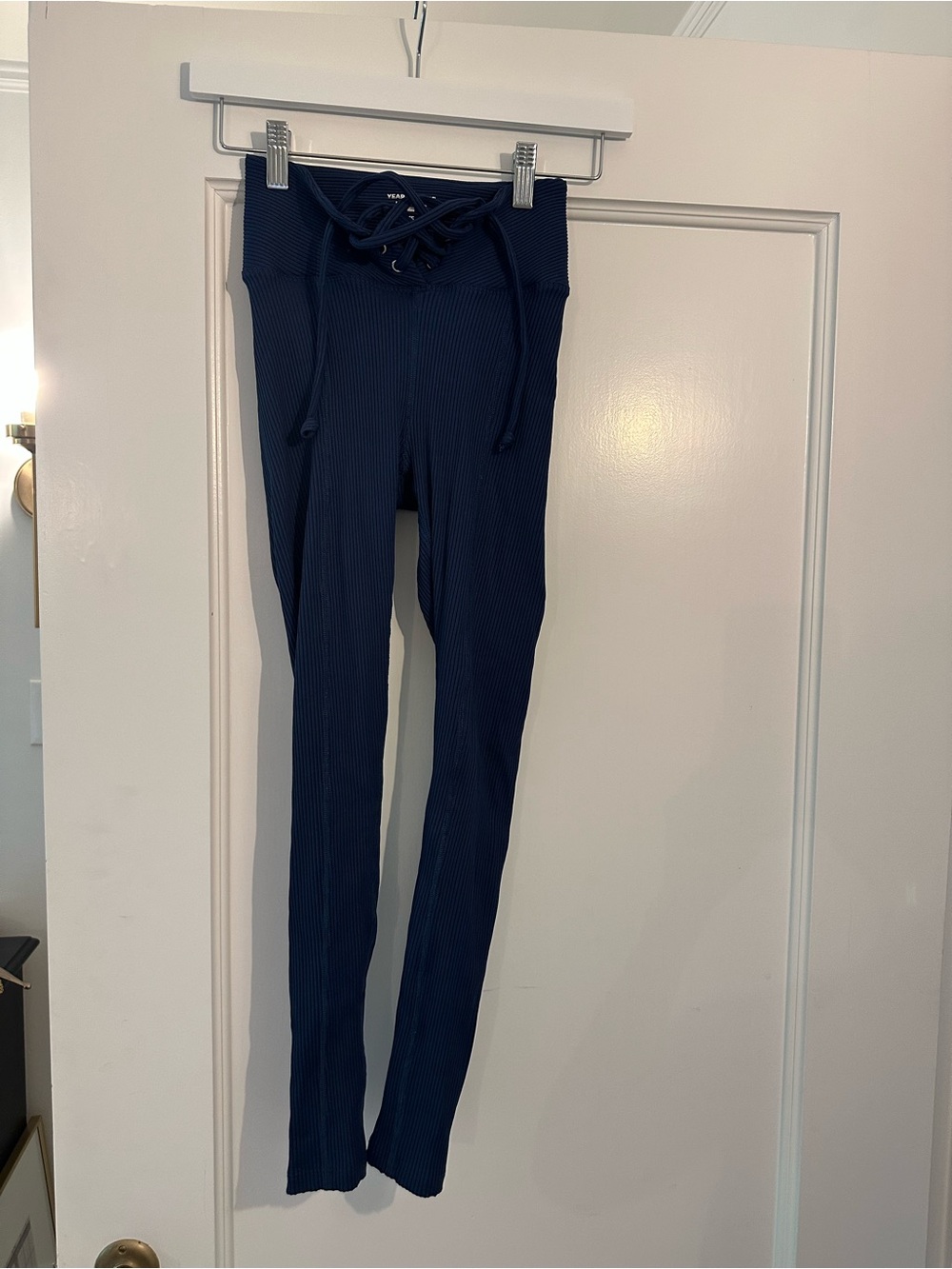 Year of Ours Navy Ribbed Lace-Up Waist Leggings